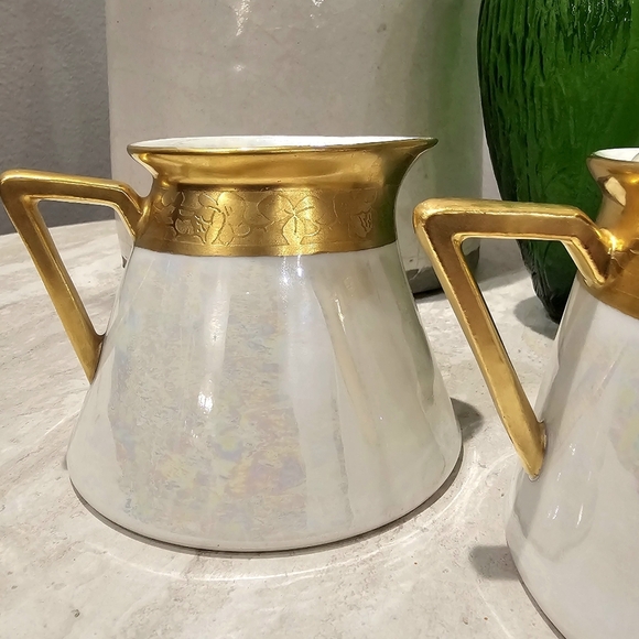 Limoges France B&C Porcelain Sugar and Creamer Set Gold Trim - Picture 4 of 10